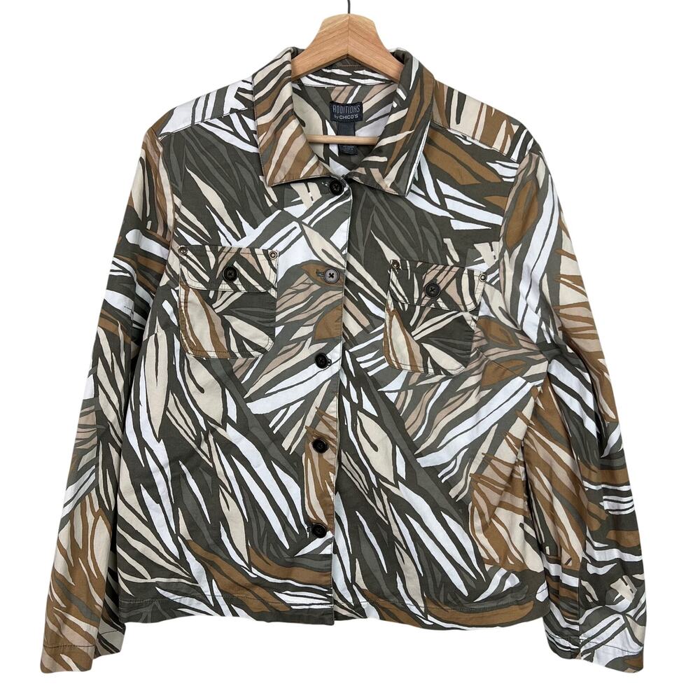 Chico's Additions Jungle Leaf Print Lightweight Button Up Jacket Size 2 (Large)